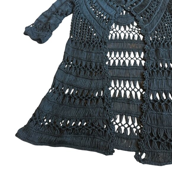 Zashi Black Loose-Weave Single Button Long Length Sweater Cardigan Medium NWT - Picture 4 of 9